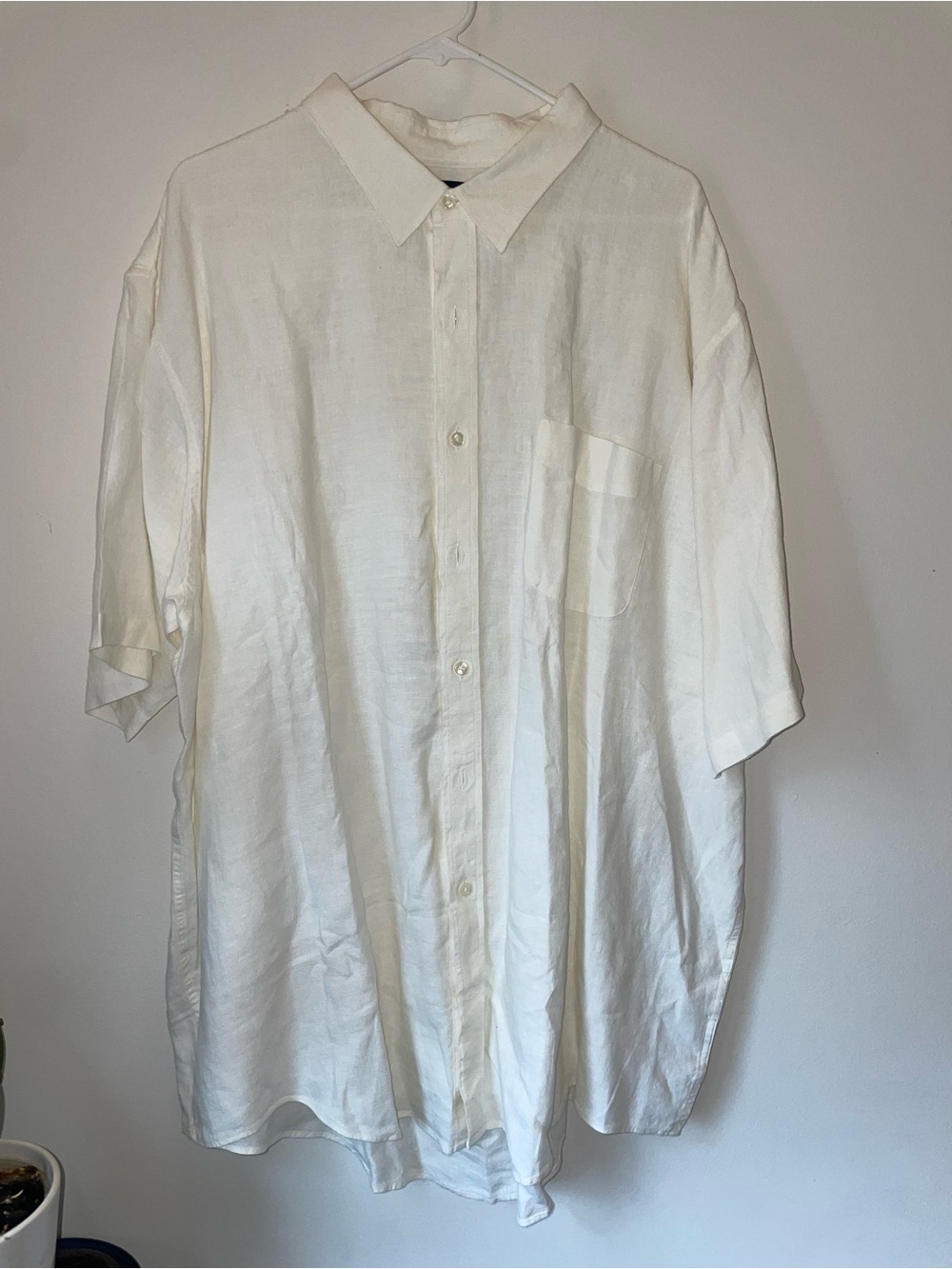 Lands' End White Linen Short-Sleeve Button-Down Shirt
